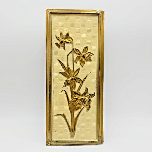 Elpec Brass Plaques-Floral Designs-14.75 In x 6.625 In. x4 Mid Century England - Picture 16 of 16